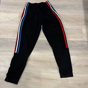 Black Kids Track Pants with Red, White and Blue Stripes
